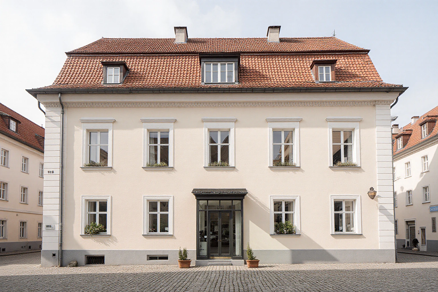 Österreichisches Wohn- und Geschäftsgebäude mit gläsernem Eingang